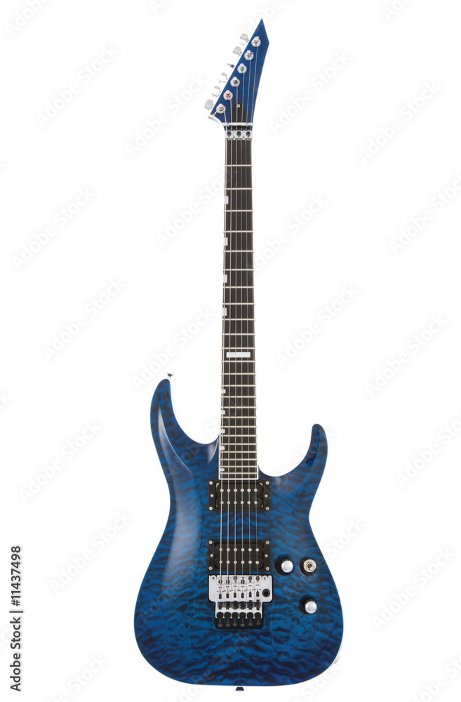 Blue rock guitar isolated on white