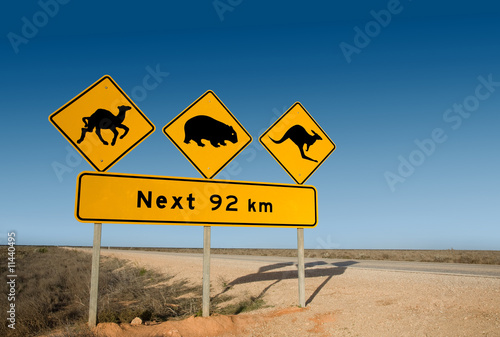 Kangaroo, wombat and camel warning sign Australia