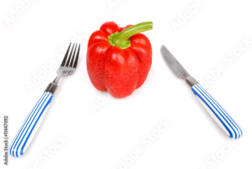 Red bulgarian pepper knife and fork