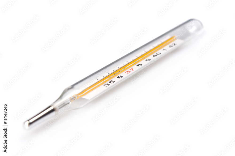 Traditional thermometer with focus on light fever temperature Traditional thermometer with focus on light fever temperature