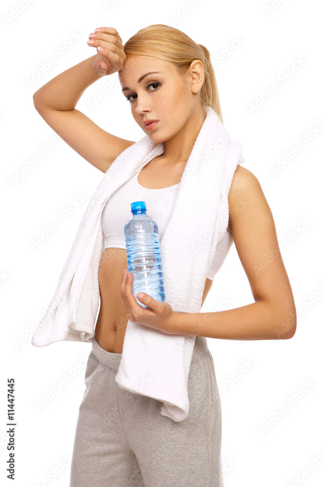 Portfait of Sporty beautiful girl holding bottle of water Portfait of Sporty beautiful girl holding bottle of water