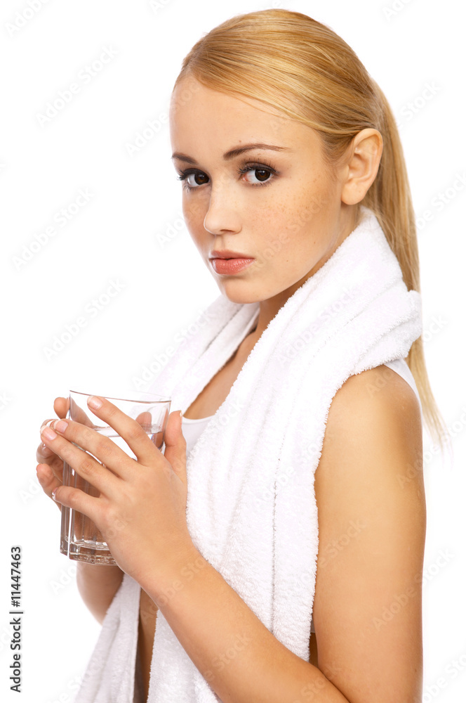 Portfait of Sporty beautiful girl holding glass of water Portfait of Sporty beautiful girl holding glass of water