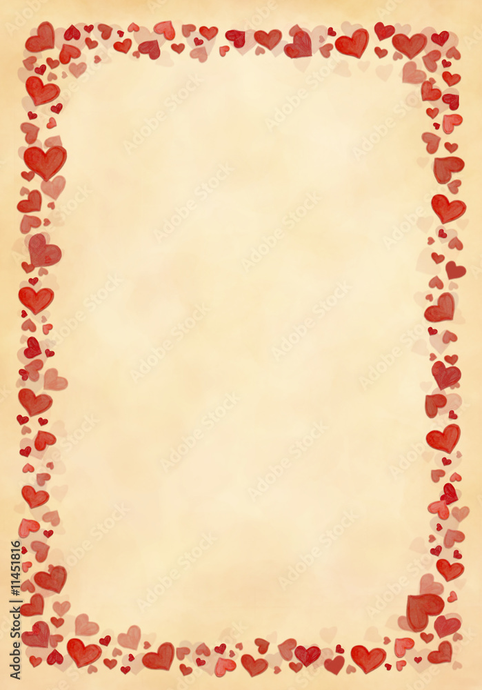 Background frame with hand painted hearts
