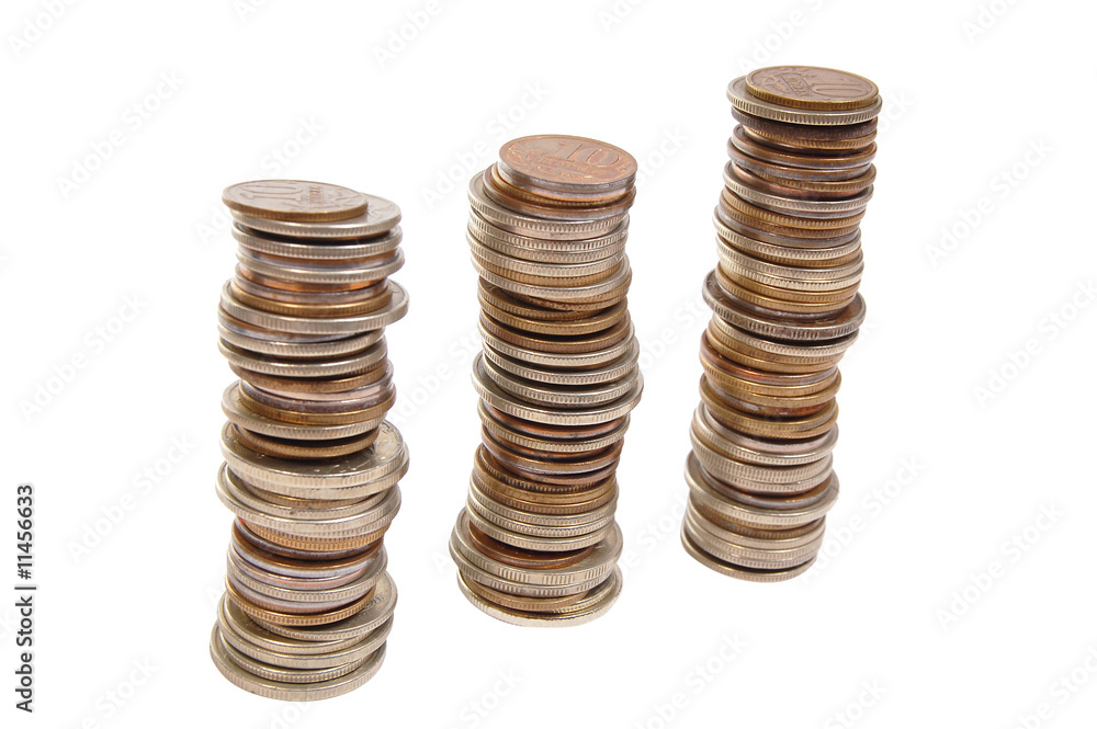 stack of coins isolated on white stack of coins isolated on white