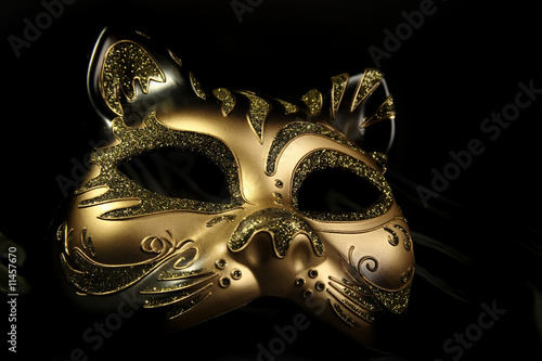 ornate carnival mask over black silk background
