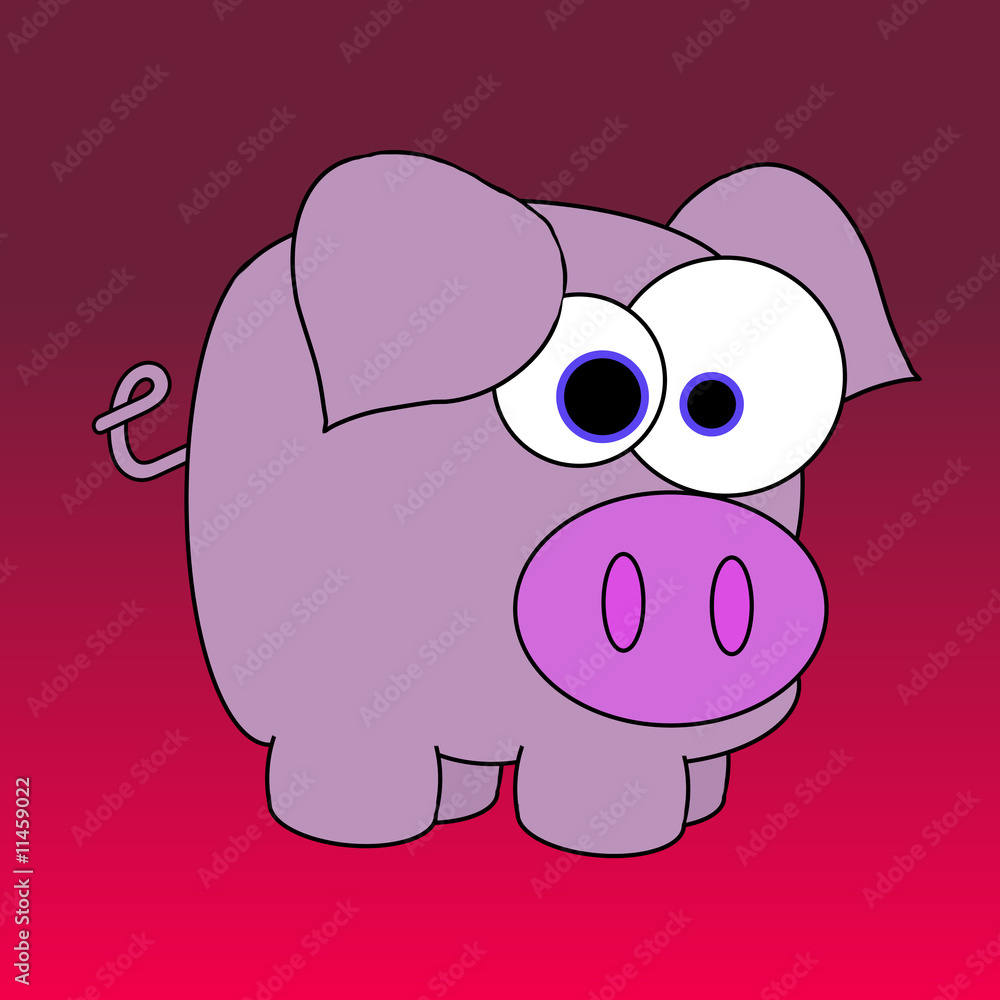 Naklejka premium Piggy Cartoon On Pink Background
