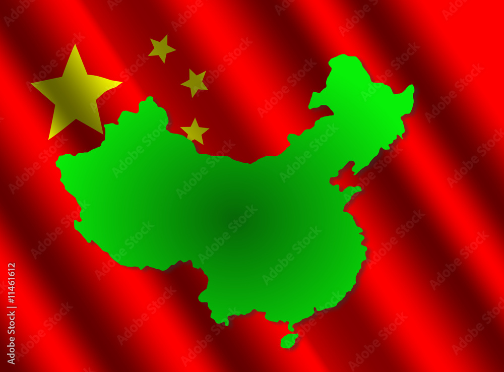 Naklejka premium china map on rippled flag illustration