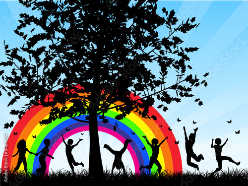 children chasing butterflies