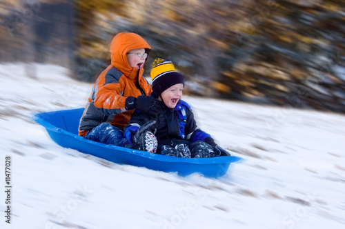 Excited Boys on Sled Ride