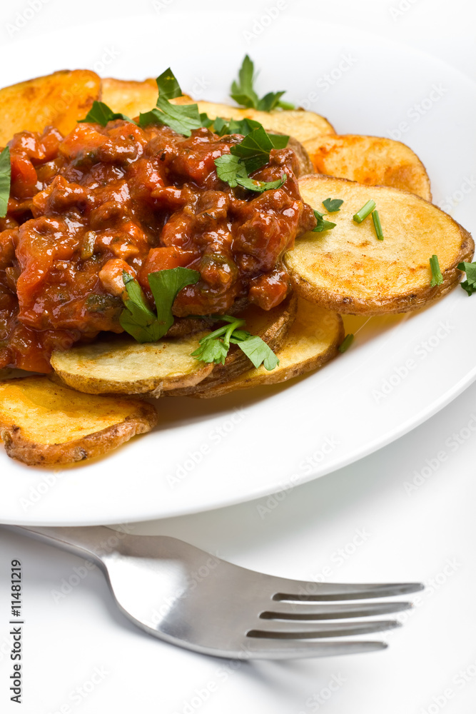 roasted country-styled potatoes with meat tomato sauce roasted country-styled potatoes with meat tomato sauce