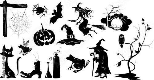 set of isolated vector halloween silhouettes