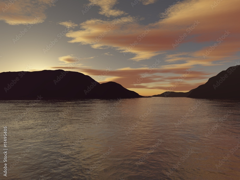 Sonnenuntergang hinter Insel