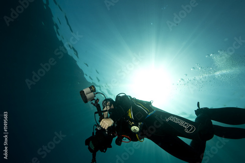 ocean, sun and diver
