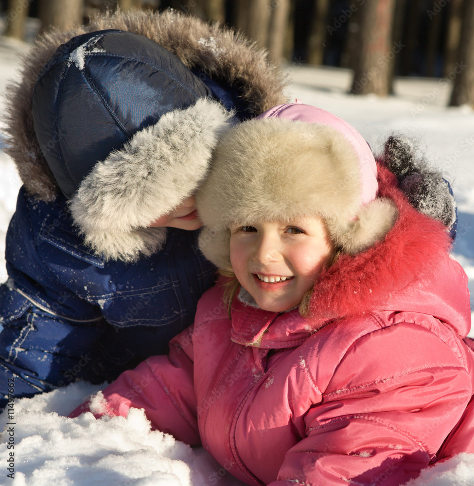 Happy children in solar winter day Happy children in solar winter day