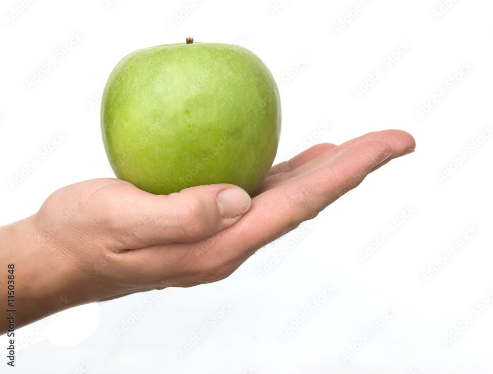 Hand with apple isolated on white background Hand with apple isolated on white background