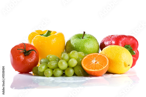 fresh vegetables and fruits isolated over white background