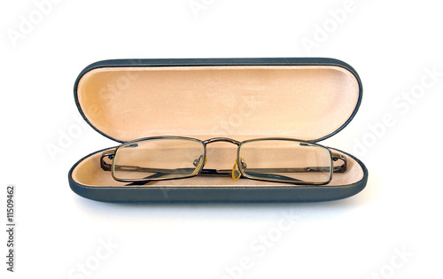 Glasses in case on white