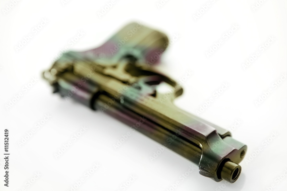 black hand gun pistol over white background black hand gun pistol over white background