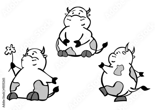 Vector of cartoon cows, bulls. Funny illustration.