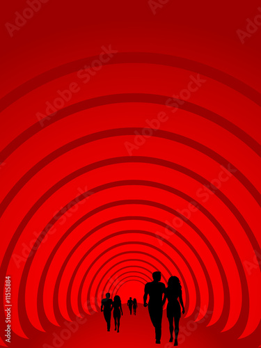 couples stroll through the tunnel