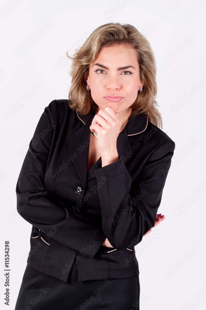 Business Woman Thinking with Chin Resting in Hand Business Woman Thinking with Chin Resting in Hand