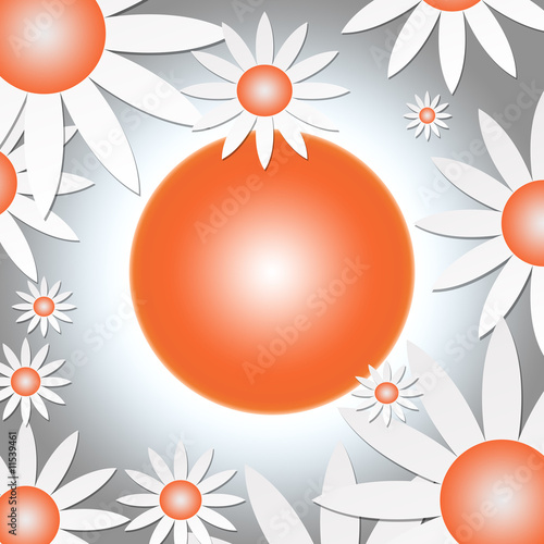 White Daisies and a Sun on a Grey Background