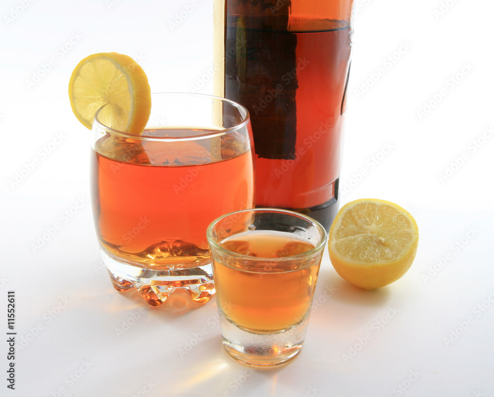 Straight up with twist, lemon and shooter Straight up with twist, lemon and shooter