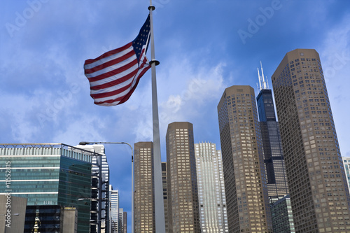 US flag and Presidential Towers