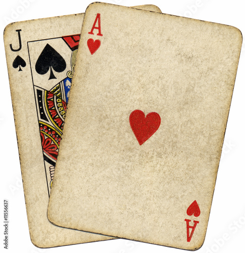 Wallpaper Mural Blackjack vintage dirty cards isolated over white. Torontodigital.ca