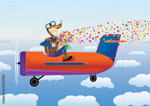 pilot with bouquet going to make a delayed drop(vector, CMYK)