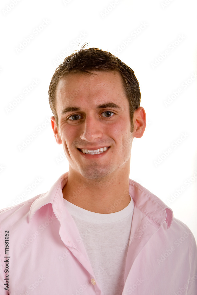 Casual Young Man in Pink Shirt Smiling Casual Young Man in Pink Shirt Smiling
