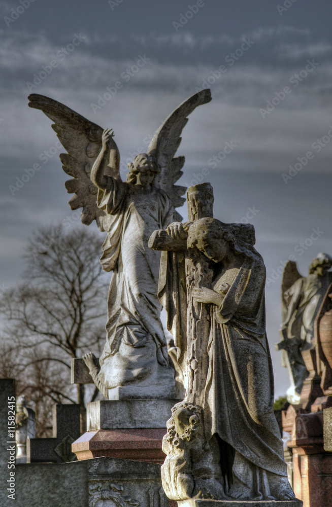 Fototapeta premium Angle and Cross at Rock / Church Cemetery Nottingham