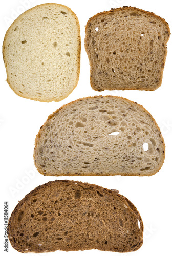 Different slices of bread isolated on white