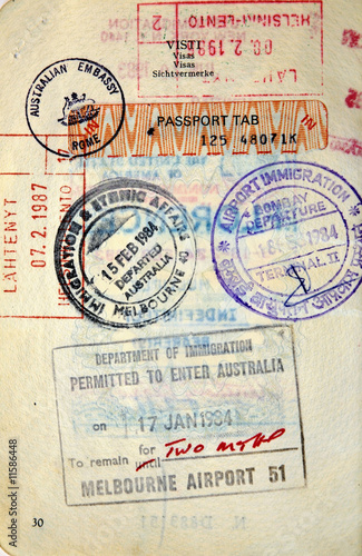 Italian passport. Australia Finland border stamps