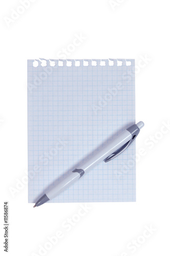 pen on empty page isolated on white