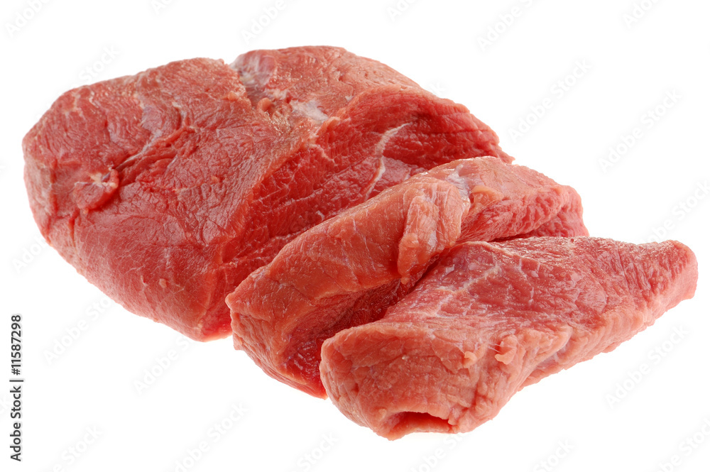 Fresh raw beef isolated on white background