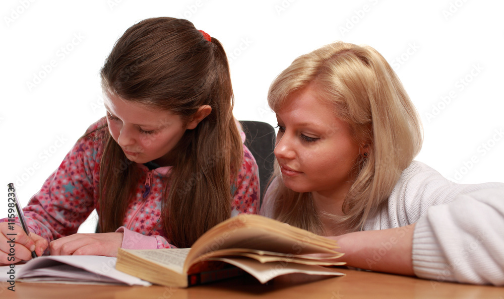 Mother Helping Child with school work Mother Helping Child with school work