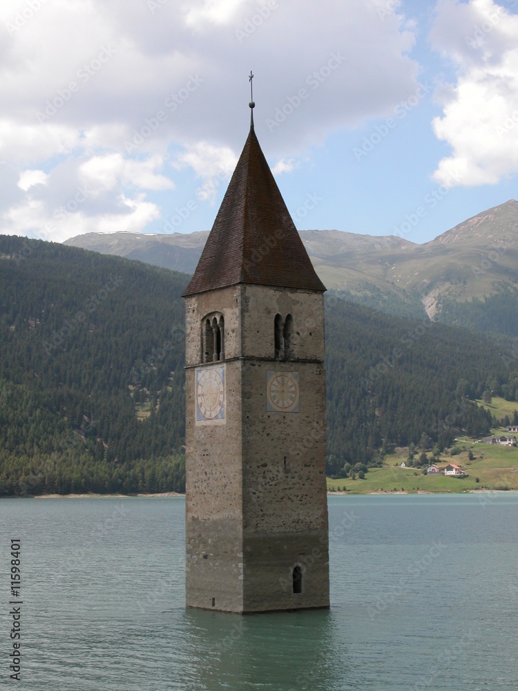 Resia Bell Tower on the lake