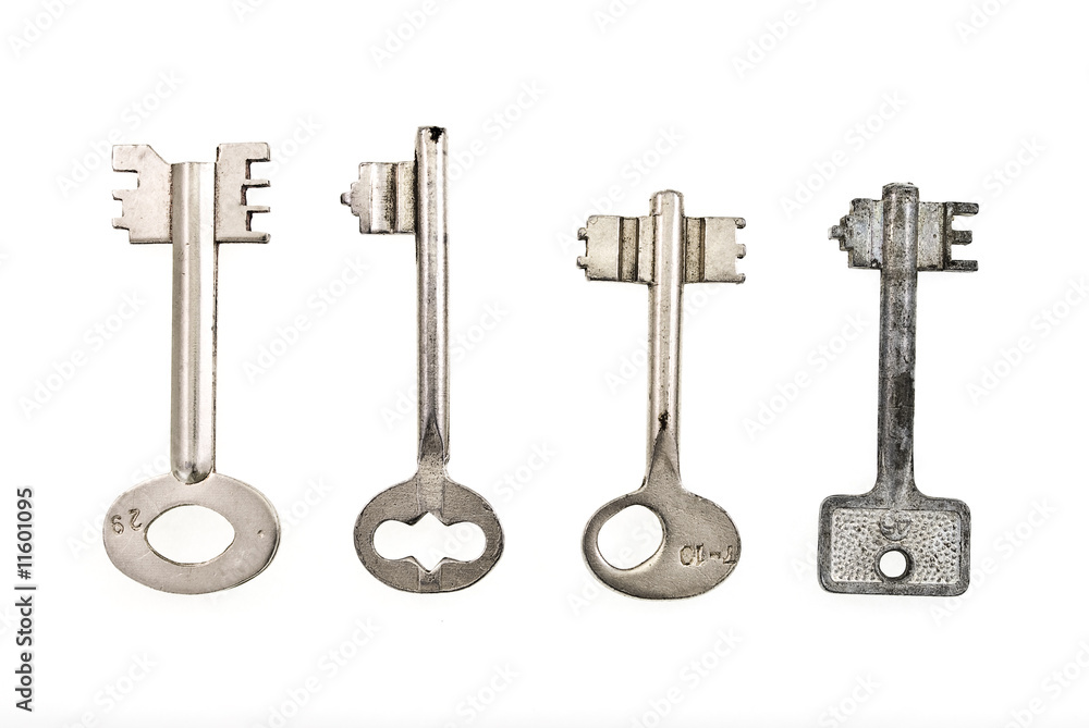 set of old keys isolated on white background set of old keys isolated on white background