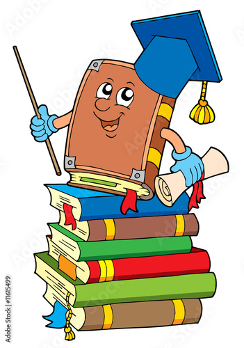 Book teacher on pile of books