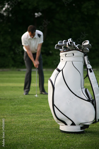 Golf-clubs with bag. Focus on bag