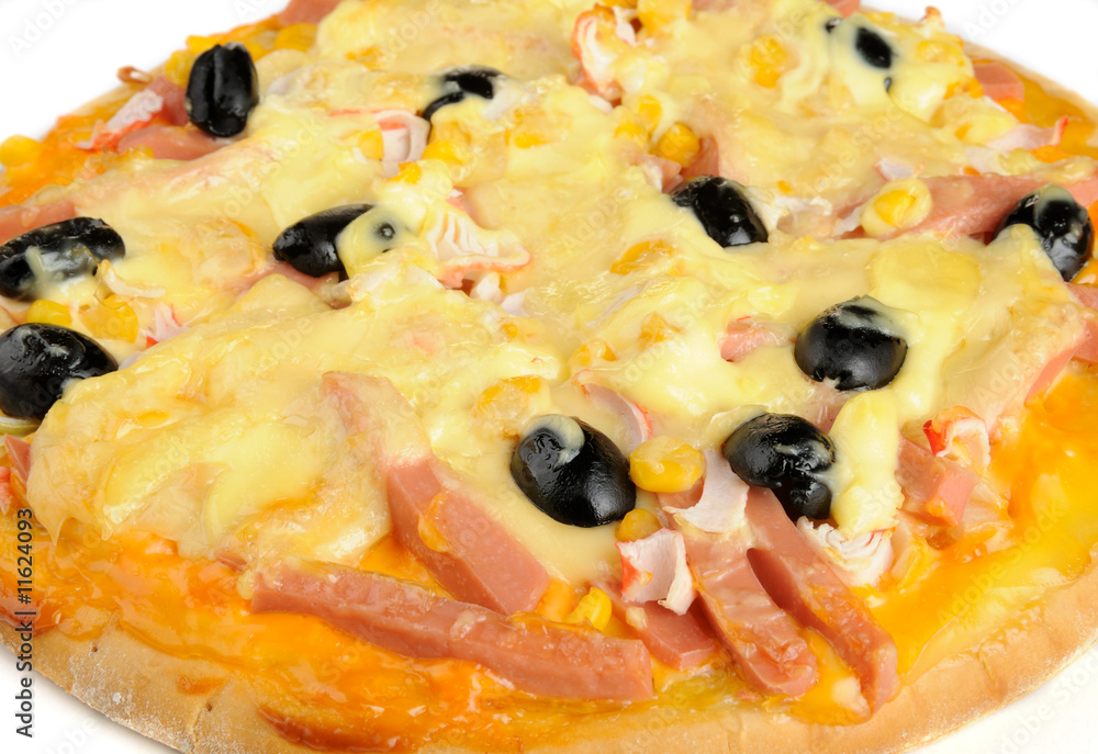 Fresh hot pizza on white background Fresh hot pizza on white background