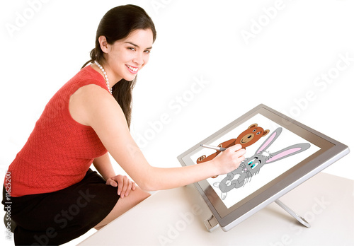 Εκτύπωση καμβά Woman Drawing on a Digital Tablet