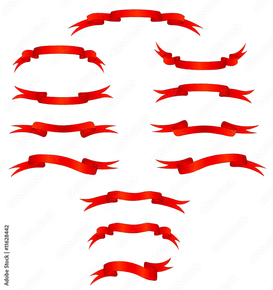 Collection of vector red ribbons