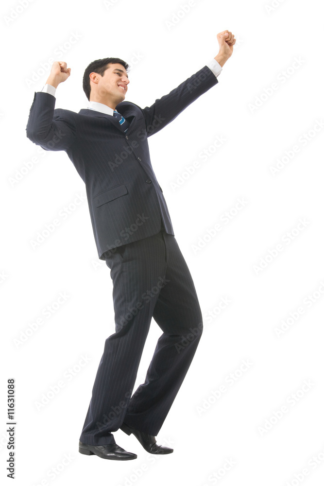 Very happy successful gesturing businessman, isolated Very happy successful gesturing businessman, isolated