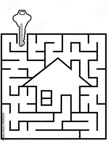 Home Finder maze puzzle with house key