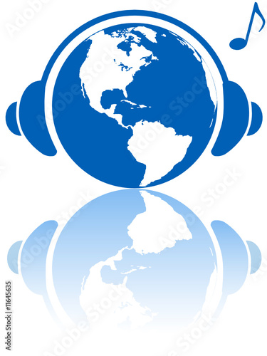 Earth music world headphones on western hemisphere planet