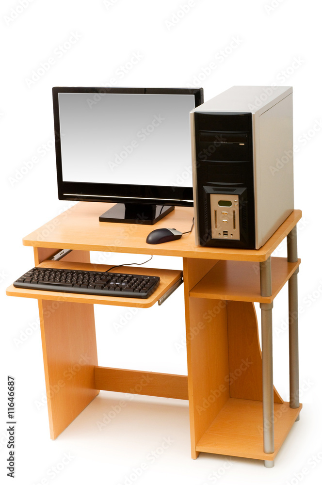 Computer and desk isolated on the white Computer and desk isolated on the white
