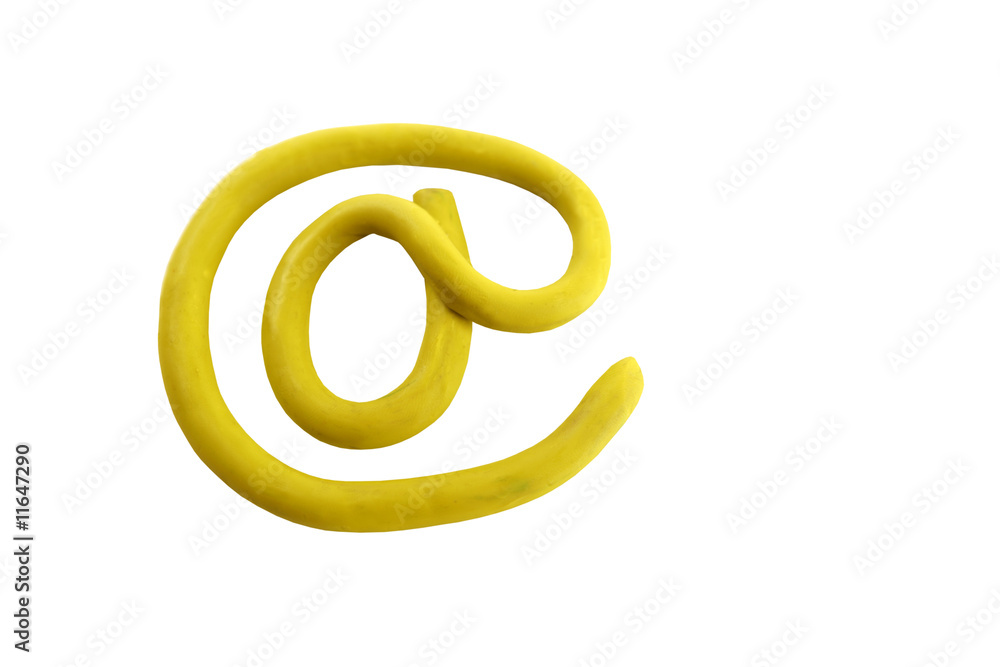 Yellow plasticine arroba email sign, isolated white Yellow plasticine arroba email sign, isolated white