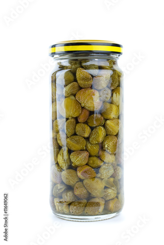 Glass jar with marinated capers